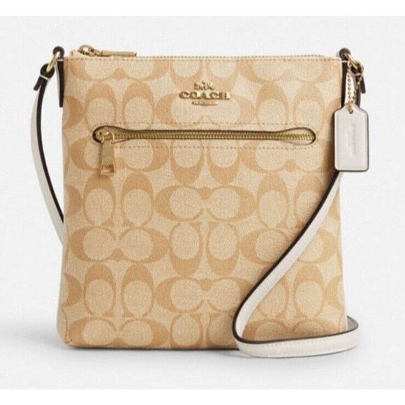 New Coach CS182 Mini Rowan File Bag Logo Signature Light Khaki / Chalk - Picture 1 of 4